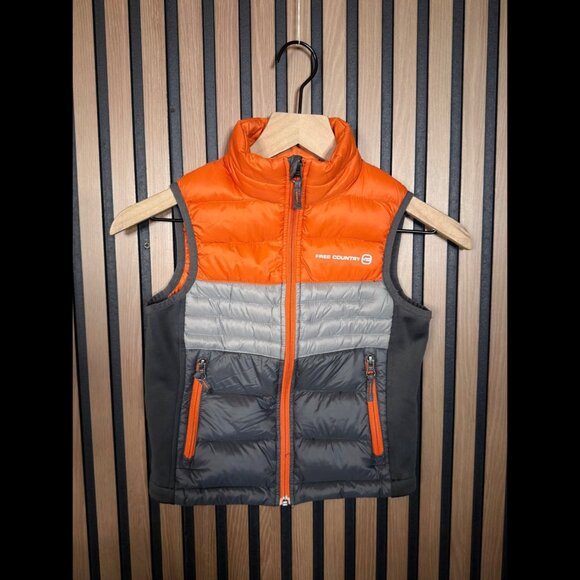 Free Country Vest 5 / 6 Boys Orange Puffer Zip Up 100% Nylon Jacket - Picture 1 of 6